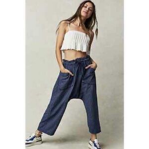 Free People Harem Oversized Striped Pants, Size S Color Navy and Blue